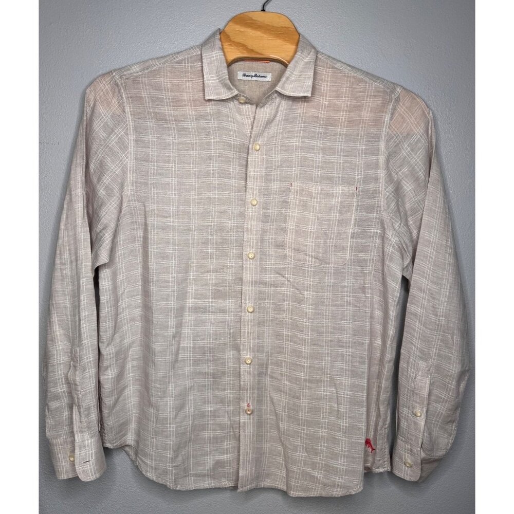 Tommy Bahama Mens Beige Ventana Plaid Long Sleeve Linen Shirt XL